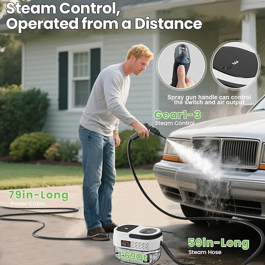 Handheld Steam Cleaner for Home, 2500W High Pressure Steam Cleaner for Car Detailing, 3 Steam Levels, 1600Ml Tank, High Heat Steamer for Bed Bugs, Couch, Furniture, Kitchen, Bathroom