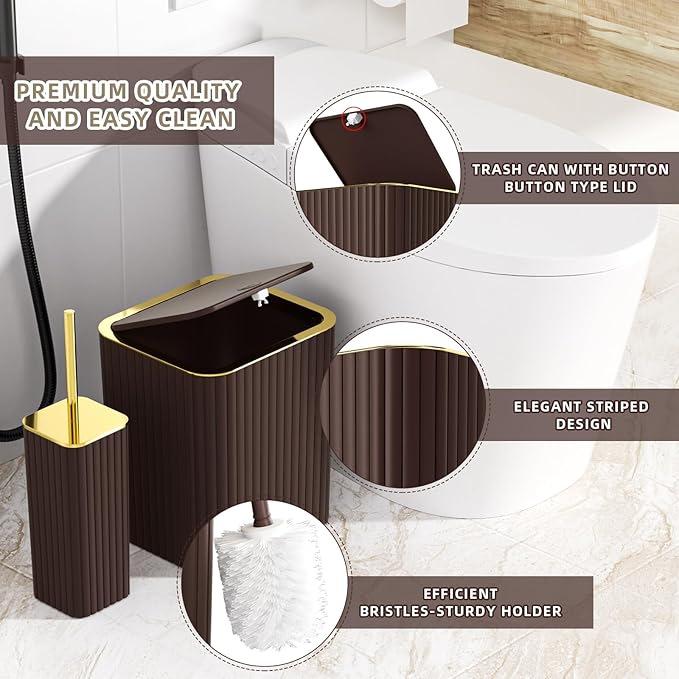 Bathroom Accessories Set - Gorgeous Bathroom Set, 10PC Brown Bathroom Accessories, Bathroom Accessory Set, Toilet Brush, Trash Can, Qtip Holder Dispenser & Soap Dispenser