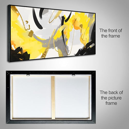 Wall Art for Living Room, Yellow and Black Abstract Canvas Wall Art, Colorful Fluid Lines Wall Decor Canvas Paintings, Black Framed Artwork Modern Paintings Pictures Wall Decor 20×40 inches