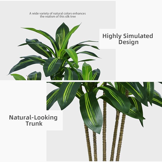 Artificial Dracaena Tree 6FT - Faux Tree with Black Tall Planter - Fake Tropical Yucca Floor Plant Potted - Artificial Silk Tree for Home Office Living Room Decor Indoor