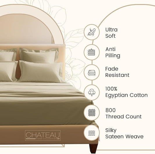 800TC 100% Egyptian Cotton Twin Size Sheets Set, Twin Bed Sheets Luxury Hotel Collection Fully Elasticated Sheet & Pillowcase Sets, Machine Washable No Pill Fade Resistant-Linen