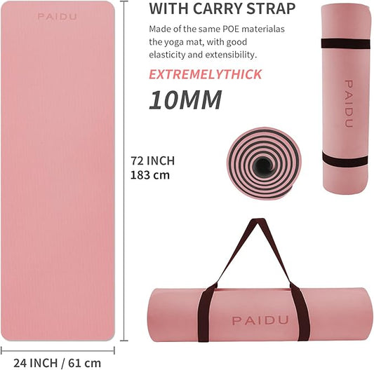 Yoga Mat Non Slip Anti-tear,extra thick-2/5 inch(10MM)High Resiliency Professional POE Yoga Mats for Women Men Kids,72"x24"inch,Workout, Yoga, Pilates and Floor Exercise, with Carrier Strap
