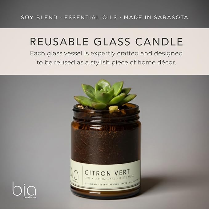 Bia Candle Co Soy Blend Candle, Lemon, Ginger & Bergamot with Lemongrass & Lime – Clean Long Burn, Lead-Free Wick, Vegan – Citron Vert, 7 oz