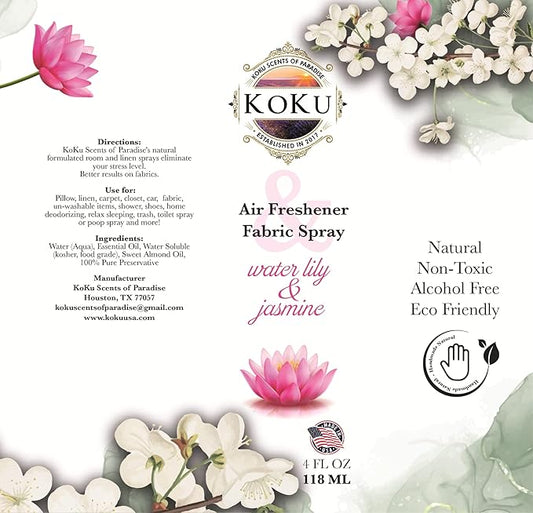 Water Lily Jasmine Air Freshener - Room Spray - Odor Eliminator - Deodorizer - Car Air Freshener - Home Spray - Linen Spray - Fabric Refresher - None Toxic - Alcohol Free - Made in USA (4 Oz)