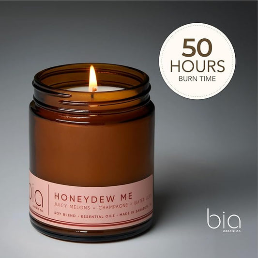 Bia Candle Co Soy Blend Candle, Honeydew & Watermelon with Tart Apple & Champagne – Clean Long Burn, Honeydew Me Scent, 7 oz