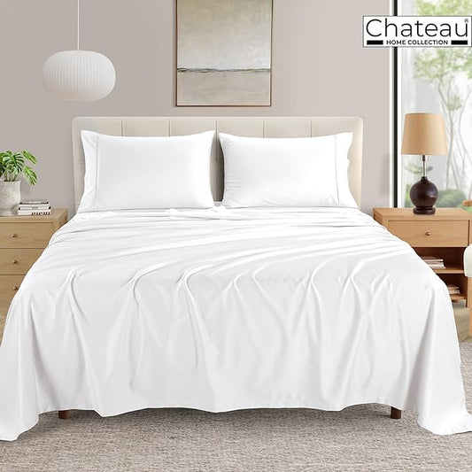100% Egyptian Cotton Sheets Full Size Bed Set, Deep Pocket Full Sheet Set, 400 Thread Count Cotton Bed Sheets, Naturally Cool Soft Breathable No Pill Elasticated Luxury White Bedding for All Seasons