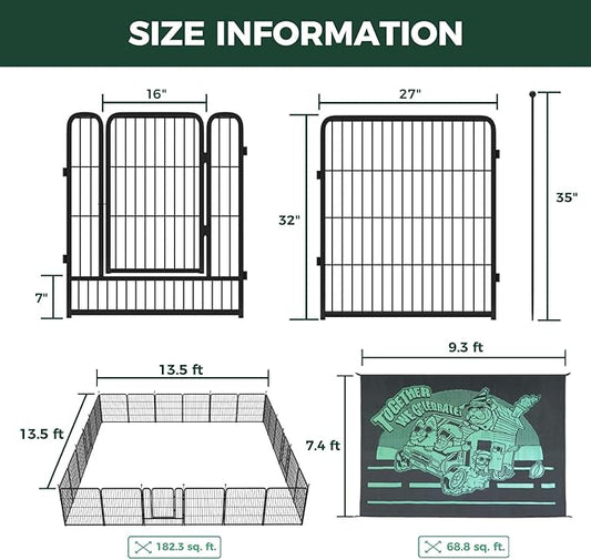 FXW Instant Unleashed Dog Playpen, Portable Pet Fence for Outdoor, RV Trips, and Camping, 32 inch, 24 Panels for Small and Medium Dogs with 7' x 9' RV Mat│Patented