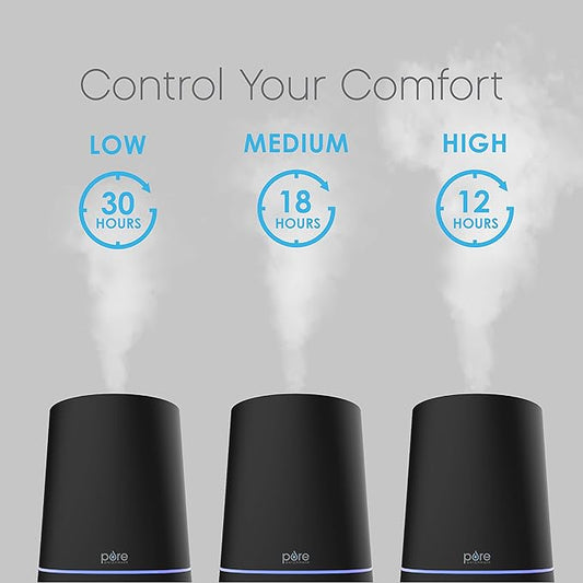 Pure Enrichment HUME Max - Easy Top-Fill Ultrasonic Cool Mist Humidifier, 3.7-L (1 Gallon) Water Tank, 3 Mist Settings, & Auto Shut-Off Timer - Ideal for Large Bedrooms, Nurseries & Dry Areas (Black)