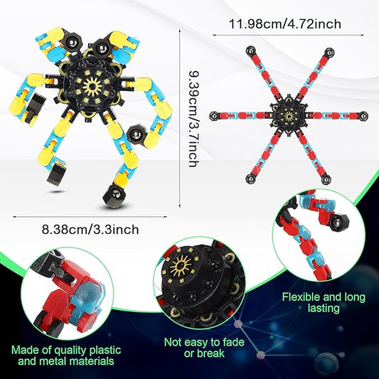 Junkin Funny Sensory Fidget Toy Bulk Transformable Chain Robot Finger Toys Fidget Spinners Stress Relief Fingertip Gyro Mechanical Spiral Spinner Valentine's Gift for Adult Kids(Glow,100 Pcs)
