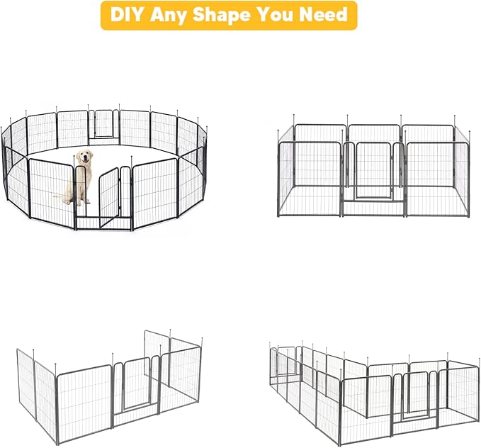 TMEE Dog Playpens 8/16 Panels Dog Pen Outdoor Dog Fence Exercise Pen 32 inch Height Pet Play Yard Gate with Doors for Large/Medium/Small Dogs, Pet Playpen for RV, Camping, Yard, 16 Pcs