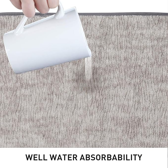 Bath Mats 24x17 Non-Slip Absorbent Bathroom Rug, Quick Dry Machine Washable Shower Tub Mat with Rubber Backing, Soft Floor Carpet for Bathroom Decor Bark Light Gray