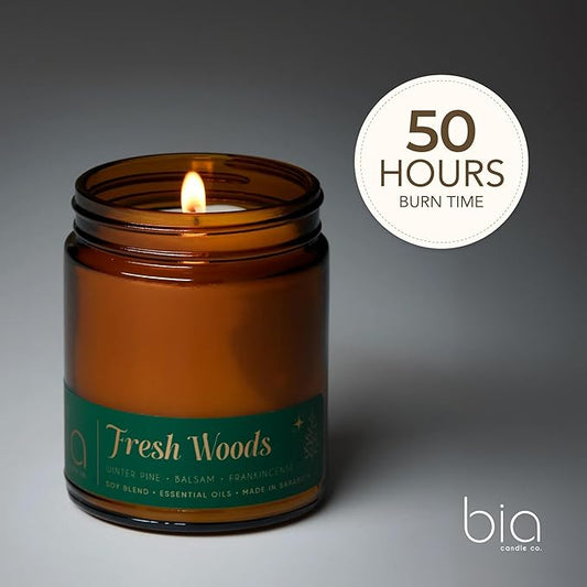 Bia Candle Co Soy Blend Candle, Pine & Balsam with Cypress, Spruce & Cedar – Clean Long Burn, Lead-Free Wick, Handmade in USA – Fresh Woods Scent,7 oz