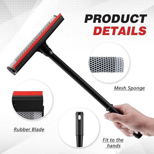 Professional 8.1" 2 in 1 Window Squeegee with 16" Long Handle,Car Squeegee for Gas Station,Home,Car,Glass,Shower,Outdoor High Window Cleaning