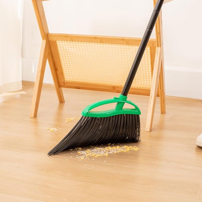 2 Pack Heavy Duty Brooms, 55" Long Handle Indoor Outdoor Angle Broom Set, Household Commercial Floor Cleaning, for Sweeping Home, Kitchen, Deck, Garage, Patio - Green