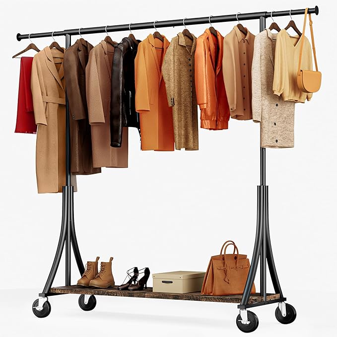 MAXLEAD Clothes Rack, Clothing Rack with Wood Shelves 500 LBS Heavy Duty Garment Rack for Hanging Clothes Portable Closet Sturdy Coat Rack for Bedroom, Living Room, Laundry, Balcony, Black