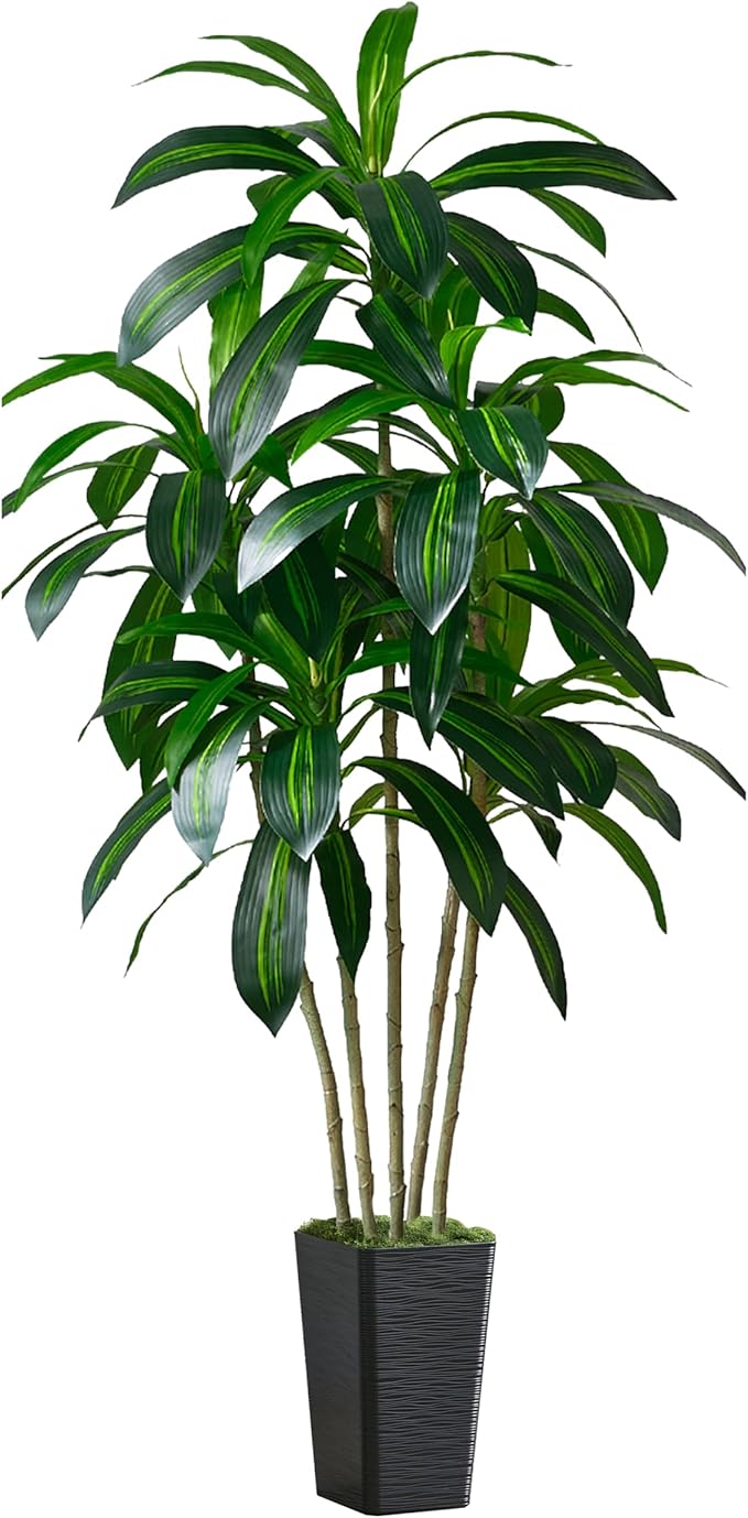 Artificial Dracaena Tree-6FT Tall Fake Plants with Black Tall Square Planter-Artificial Plants Indoor Floor Plant in Pot-Large Tropical Fake Yucca Potted Tree for Home Office Living Room Decor