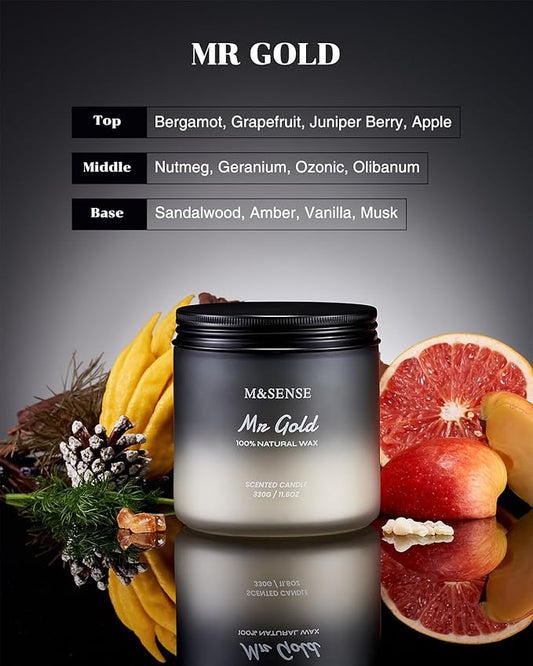 M&SENSE Smoked Leather Scented Men Jar Candle, 11.6oz 2 Wick Large Natural Soy Candle 70 Hours Long Lasting, Highly Scented Home Decor Candle for Men