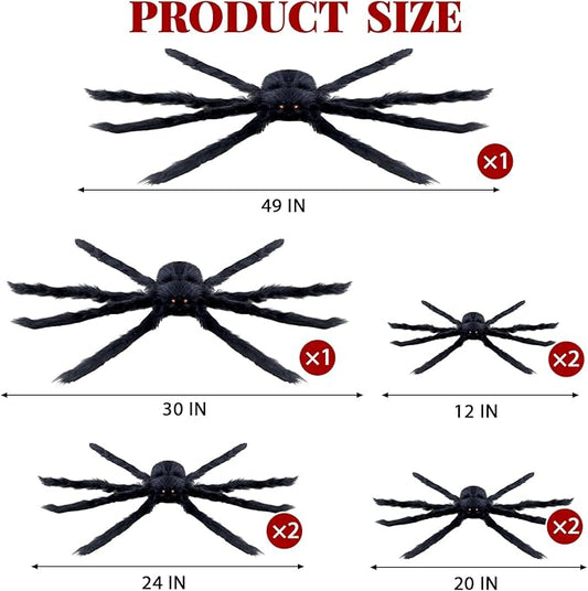 ZMCINER 8 Pcs Large Spiders Halloween Decorations - Outdoor Realistic Scary Hairy Spiders (8 Pcs in Different Sizes)