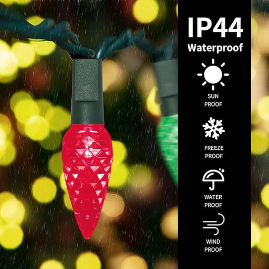 100LED C6 Lights,Green Wire,Waterproof Battery Case,Multi Functions,Timer,Multi(2 Sets - Each 50 Count LED)