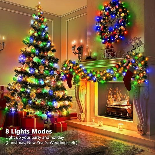 33ft Battery Operated String Lights, 100 LED Fairy String Lights Battery Powered w/Remote & Timer for Indoor Outdoor Christmas Trees Wreath Decoration Bedroom Patio - Multicolor