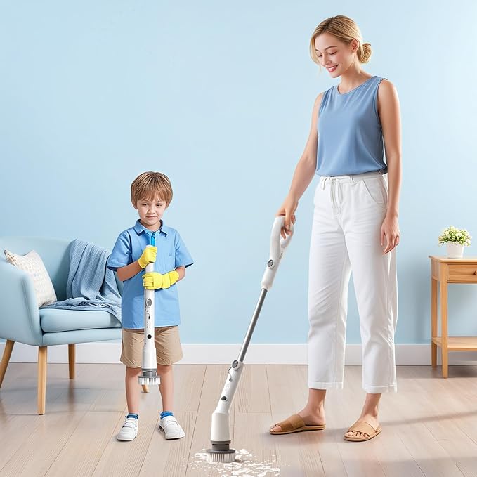 Electric Spin Scrubber, 2025 New Cordless Cleaning Brush, Shower Cleaning Brush with 7 Replaceable Brush Heads, Power Scrubber 3 Adjustable Speeds, Detachable Long Handle & IPX7 Waterproof