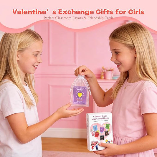24 Pack Valentine’s Day Gifts for Kids, Valentine’s Day Cards with Heart-Shaped Crystal Gemstones for School Classroom Exchange, Valentine Party Favors&Goody Bag Fillers for Girls and Boys Ages 4–12