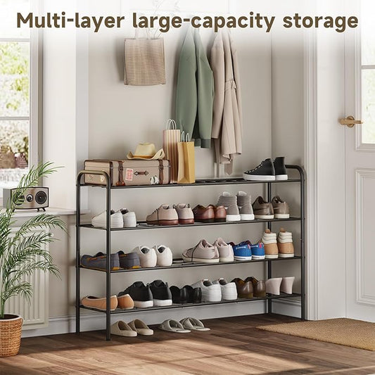 4-Tier Metal Shoe Rack, Free Standing Shoe Storage Rack for Entryway, Closet and Hallway (Black, 4-Tier-Long)