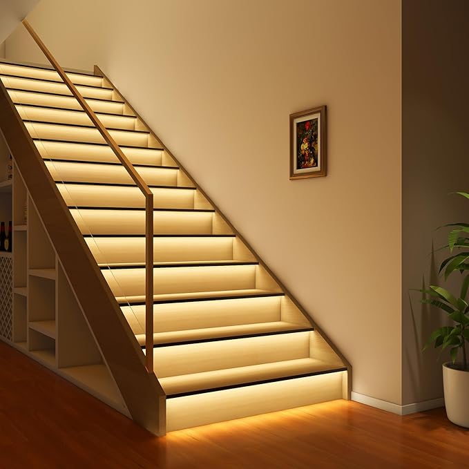 Intelligent Motion Sensor Led Stair Lights Indoor, Interior Lights for Stairs, 40Inch Length (100cm) cuttable and Versatile LED Step Lights(Warm Yellow 3000K, 16 Stairs)
