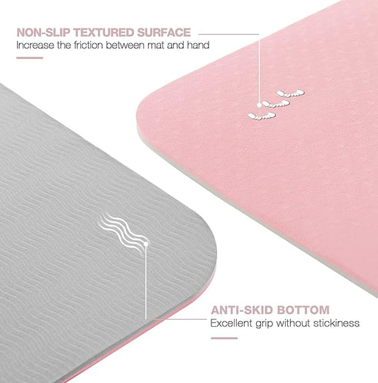 Yoga Mat Non Slip, Pilates Fitness Mats, Eco Friendly, Anti-Tear 1/4" Thick Yoga Mats for Women, Exercise Mats for Home Workout with Carrying Sling and Storage Bag