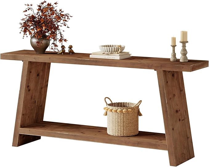 70.9'' Solid Wood Console Table, Narrow Long Sofa Table Behind Couch with 2-Tier Storage, Farmhouse Entryway Table for Living Room, Hallway, Foyer, Brown