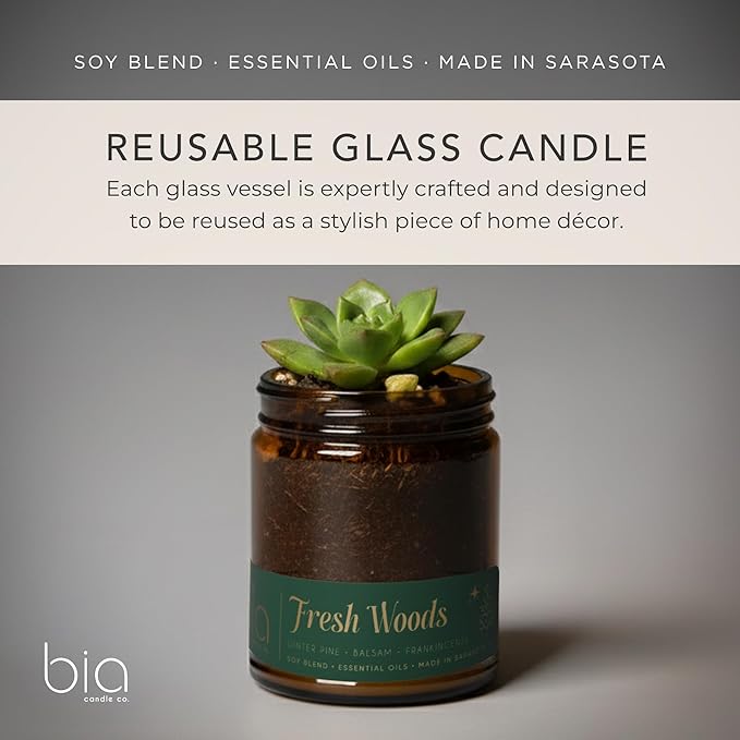 Bia Candle Co Soy Blend Candle, Pine & Balsam with Cypress, Spruce & Cedar – Clean Long Burn, Lead-Free Wick, Handmade in USA – Fresh Woods Scent,7 oz