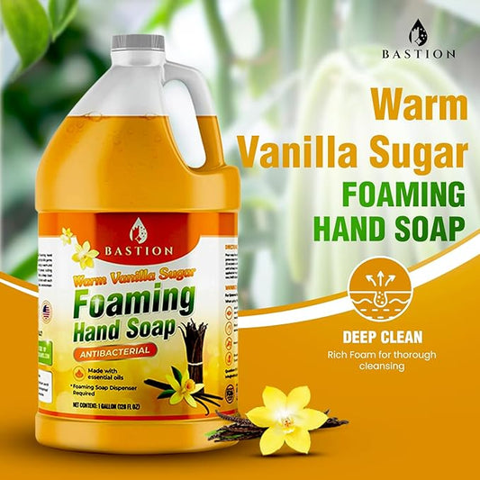 Bastion Foaming Hand Soap - Foam Hand Wash Refill for Bath And Body Works, Dial, Method, Michel, JR Watkins, Dove - Warm Vanilla Sugar w/Essential Oils Bulk Bottle 4 X Gallons (512 0z.)