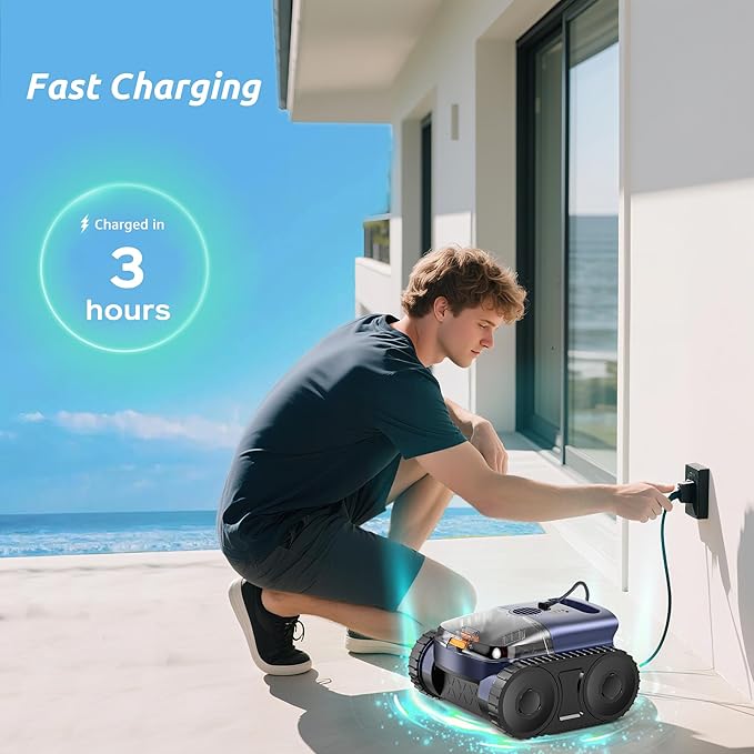 (2025 New) Cordless Robotic Pool Cleaner, Robotic Pool Vacuum for Inground Pools, Floor, Wall, Waterline and Drain Cleaning, 180 min Battery Life for Pool Up to 2150 Sq.ft