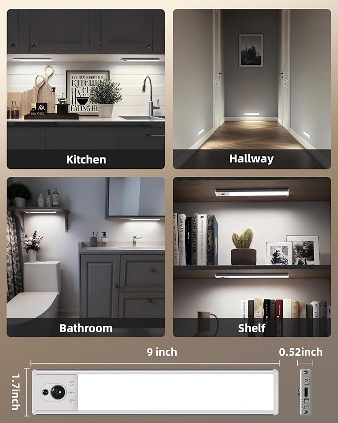 EZVALO Under Cabinet Lighting with Charging Station, Rechargeable Motion Sensor Light Indoor, Dimmable Closet Lights Wireless, 5700K, Motion Activated Under Counter Lights for Kitchen,Pantry(3 Pcs)