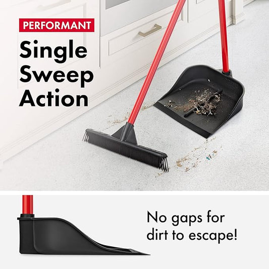 Dustpan with Handle by Ravmag- Solid Natural Rubber Construction- 40” Long Handled Dust Pan- Stand Up Design- Accommodates Any Broom/Hand Brush- Best Dustpans for Home/Lobby/Shop