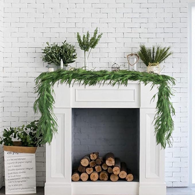 Christmas Norfolk Pine Garland, Christmas Garland Decorations, Real Touch Green Pine Garland Artificial Pines Greenery Garlands for Indoor, Outdoor, Mantle, Wall, Table Decor (6 FT)