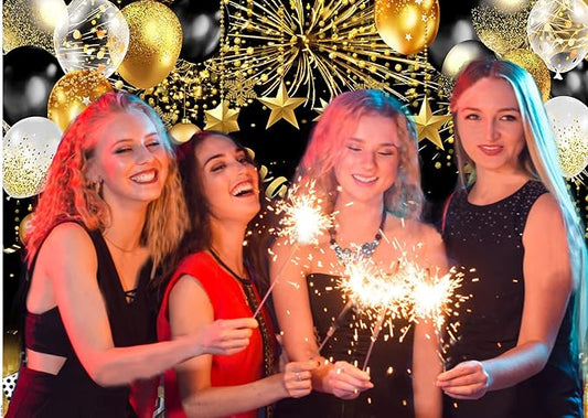 CYLYH 7X5FT 2026 New Year Backdrop Black and Gold Background New Year Holiday Party Banner Christmas Party Decorations Banner