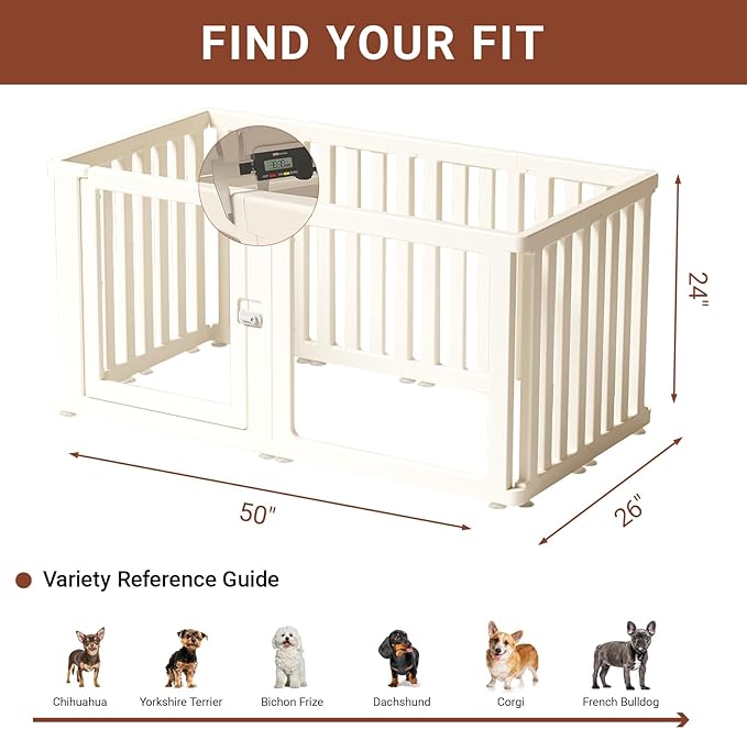 Transparent 10-Panel Dog Playpen, Acrylic Indoor/Outdoor Puppy Pen for Small & Medium Dogs, 24 Inch with Door, White(Ventilated Design 50 * 26 Single Room,24 inch)