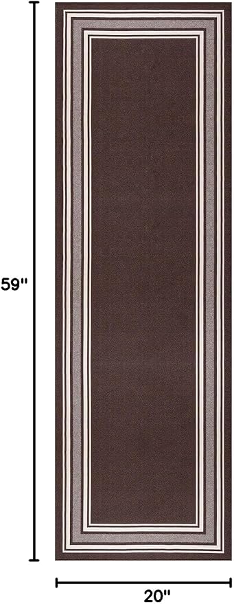 Modern Bordered Non Slip Indoor Runner Rugs for Living Room 2x5 Area Rugs for Kitchen, Rug for Bedroom, and Hallway, Stain Resistant Easy Cleaning Non Shedding Brown 2 x 5