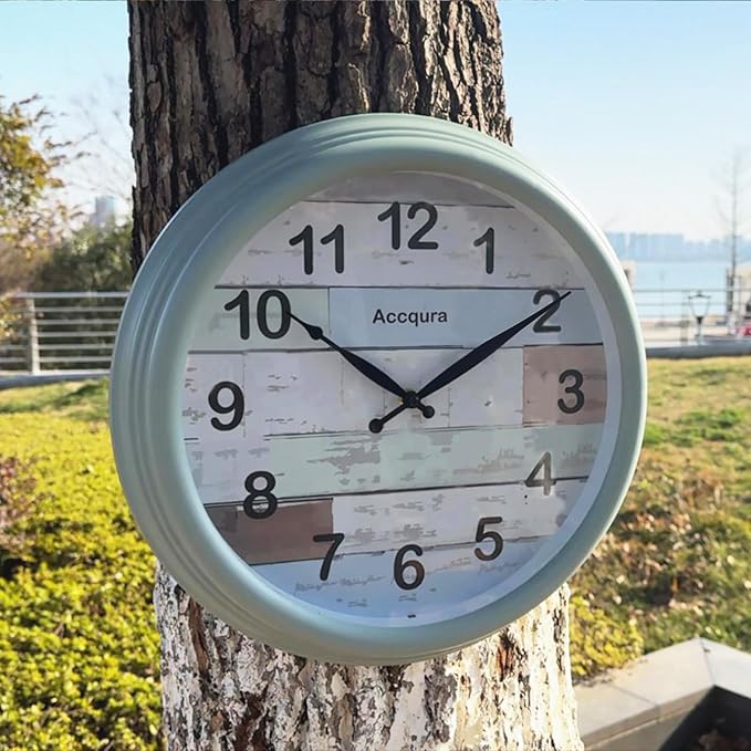 15 Inch Large Outdoor Clock Waterproof Wall Clocks Battery Operated Retro Indoor Outside Weatherproof Decor for Patio Garden Pool Porch Fence (Mint Green)