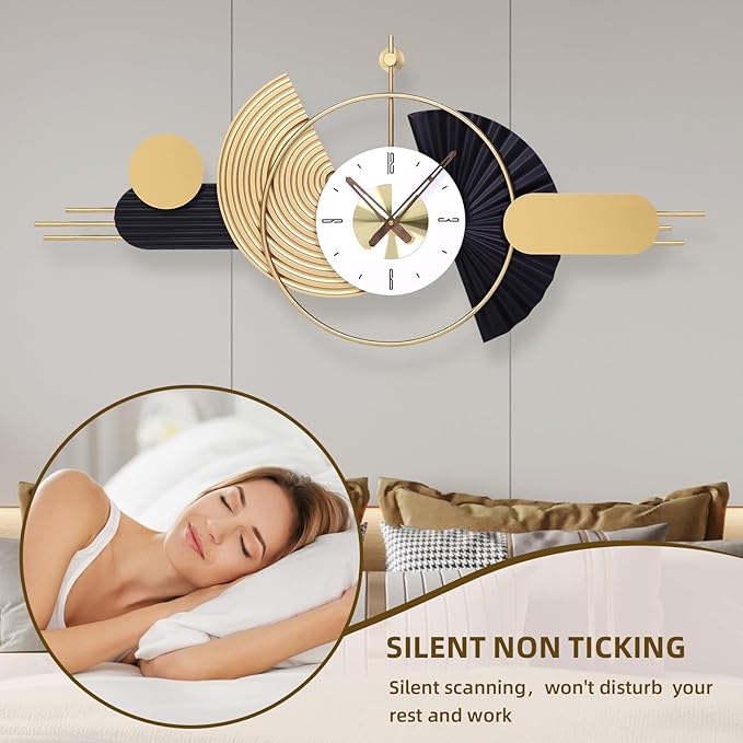 39x18 Inch Modern Decorative Wall Clock Battery Operated, Unique Silent Non-Ticking Large Clocks for Living Room, Kitchen, Bedroom, Office – Abstract Design Timepiece