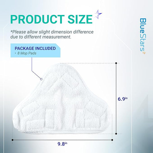 BlueStars 8-Pack Microfiber Steam Mop Pads – Compatible Replacement Pads for Popular 5-in-1 Steam Mop Models – Washable & Reusable