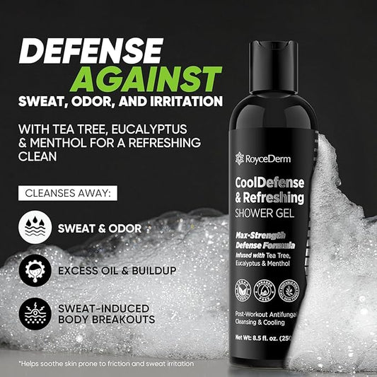 Roycederm Antifungal Body Wash for Men – Helps with Athlete’s Foot, Jock Itch & Ringworm – Cooldefense Shower Gel with Tea Tree & Menthol Post-Workout Cleanse – SLS-Free, 2 Pack