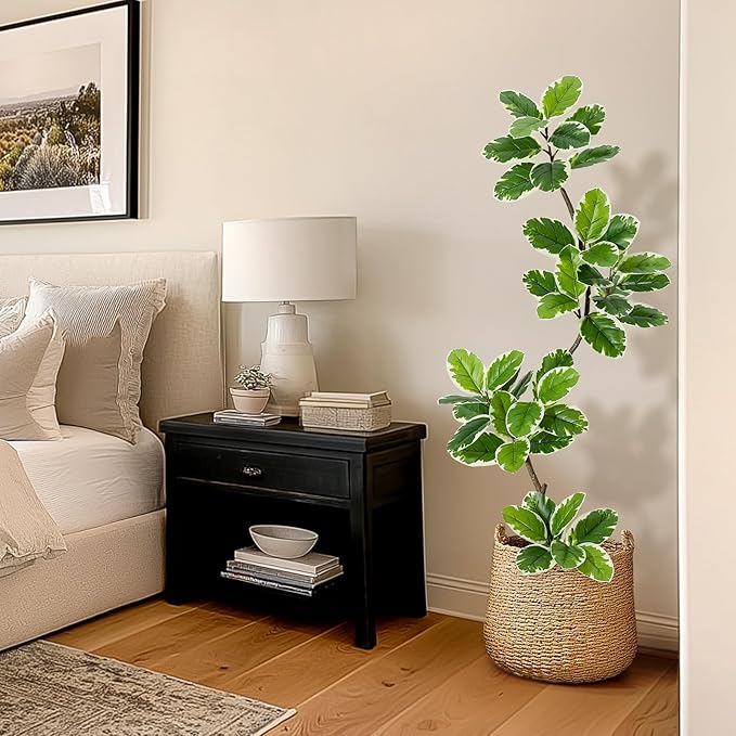Garvee Fiddle Leaf Fig Tree Artificial Indoor, Faux Floor Plant, 5FT Tall Fake Plant with Planter and Pebbles, Artificial Trees for Home Decor Indoor,Tall Fake Tree for Housewarming
