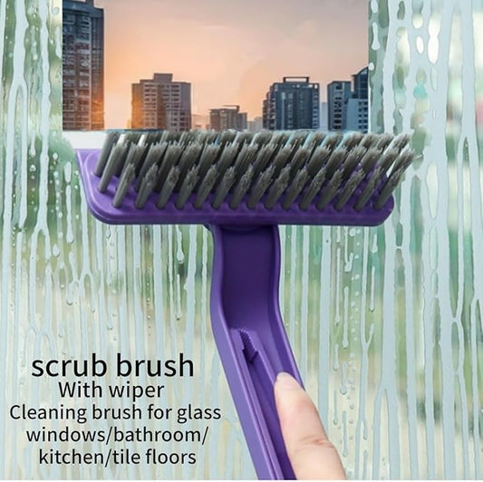 Multi-Purpose Cleaning Brush Stiff-Bristle Kitchen Cleaning Brush with Squeegee, Debris Picker and Scraper, Suitable for Bathroom, Floor and Window, Sink, Bathtub and Tile Grout Cleaning Tools
