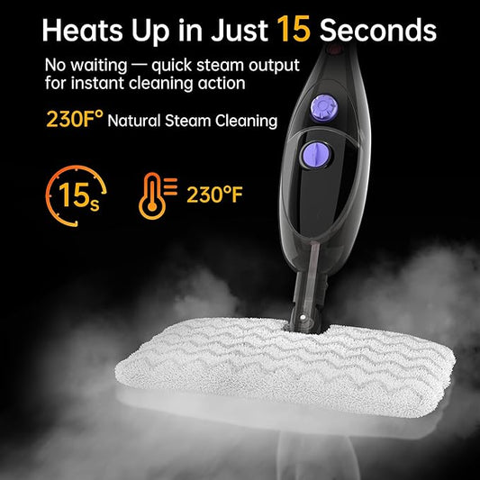 12 in 1 Steam Mop,Detachable Handheld Steam Cleaner for Hardwood Floors, Tile, Carpet, Clothes, Windows & Furniture, Lightweight Floor Steamer with 15S Fast Heat-Up & Adjustable Steam