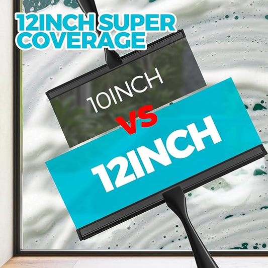 12-Inch All-Purpose Shower Squeegee for Shower Doors, Tile Shower Walls, Bathroom, Window, Glass and Car Windshield, Mirrors and Kitchen-Stainless Steel, Black