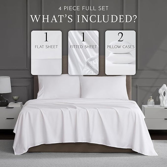 Linen Closet Luxury Cotton 1200 Thread Count Hotel Luxury 4-Piece Sheet Set, Full, White