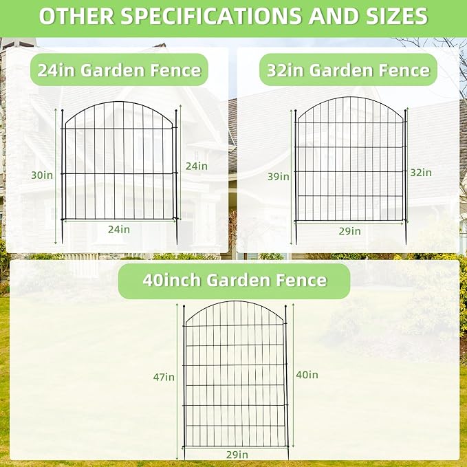 Decorative Garden Fence 24in (H) x10ft (L), 5 Pack No Dig Fence Animal Barrier for Dog, Arched Flower Bed Edging, Wire Border Panel Fencing for Yard Patio Outdoor Decor
