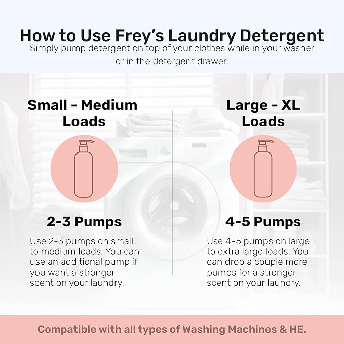 FREY Concentrated Liquid Laundry Detergent | Formulated for Sensitive Skin & HE Washers | Removes Stains Effectively | 50 Loads per Bottle (2-pack Jasmine Meadow)